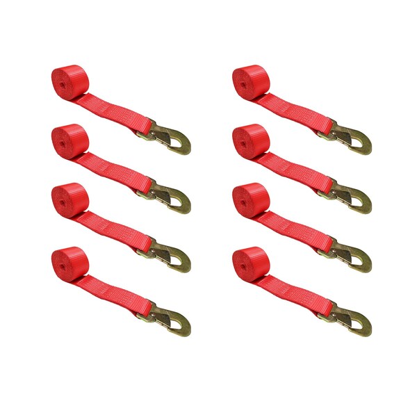 2" x 10' Lasso Strap w/ O Ring Auto Tie Down Wheel Lift Tow Truck Trailer Red, 8PK